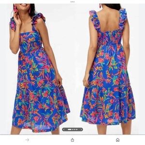 J. Crew Square Neck Midi Dress Blue Floral Size 00 BK 520 New with tags